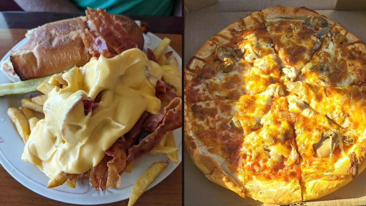 Counter service inside a pizza restaurant.
